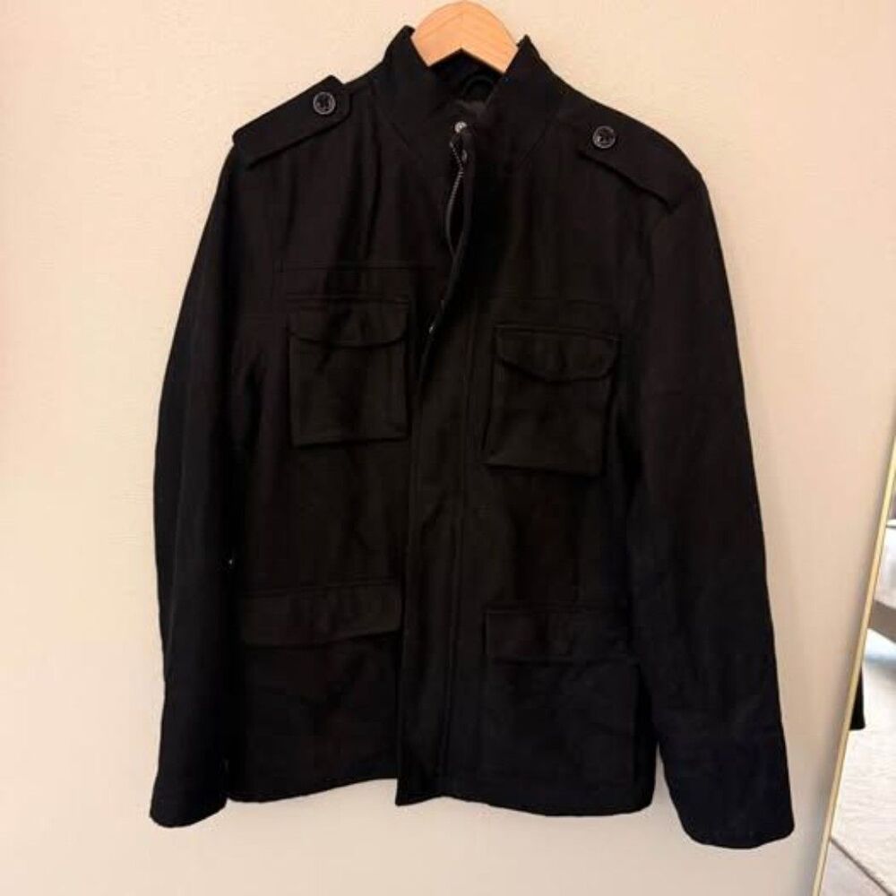 J. Ferrar wool blend military black jacket coat